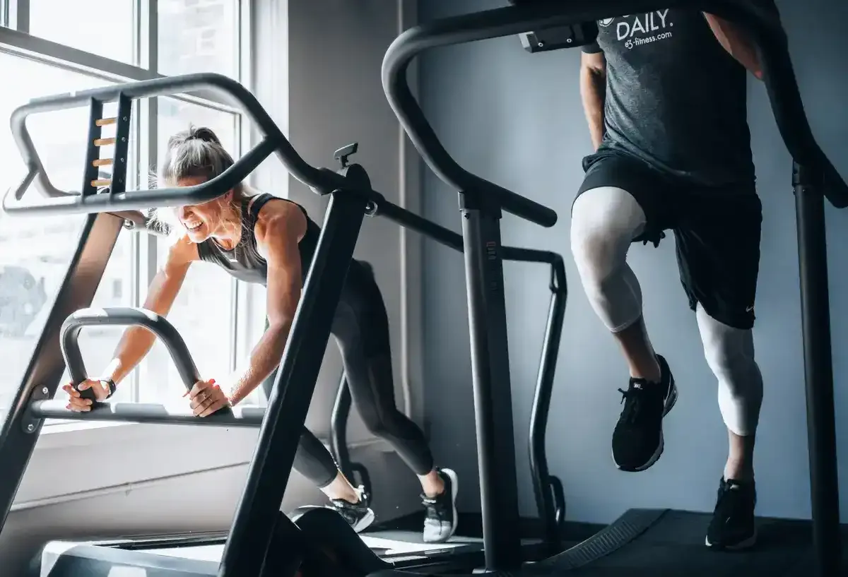 Guy and girl exercising